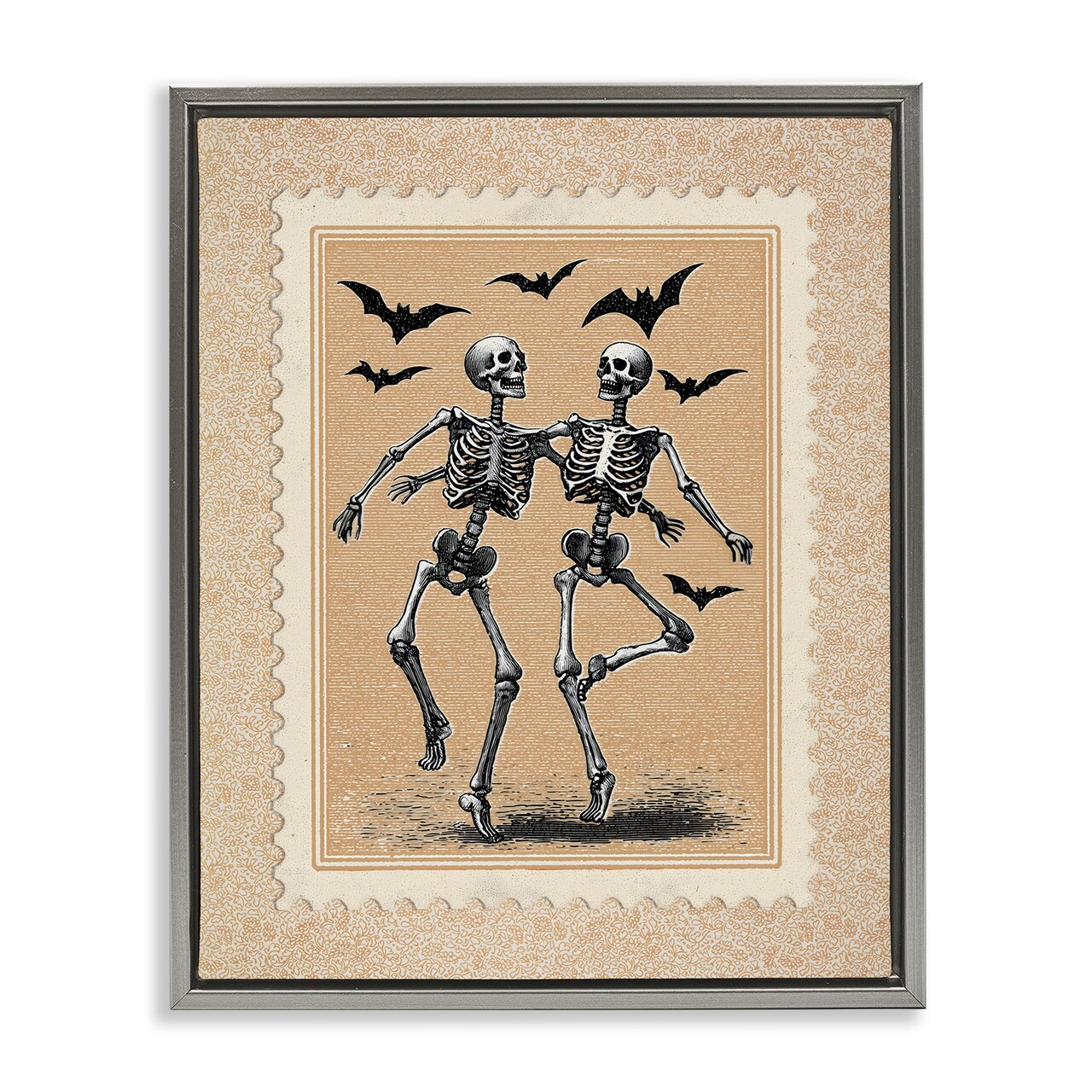Stupell Industries Vintage Dancing Skeletons Stamp Floating Frame, design by Arlington Prints